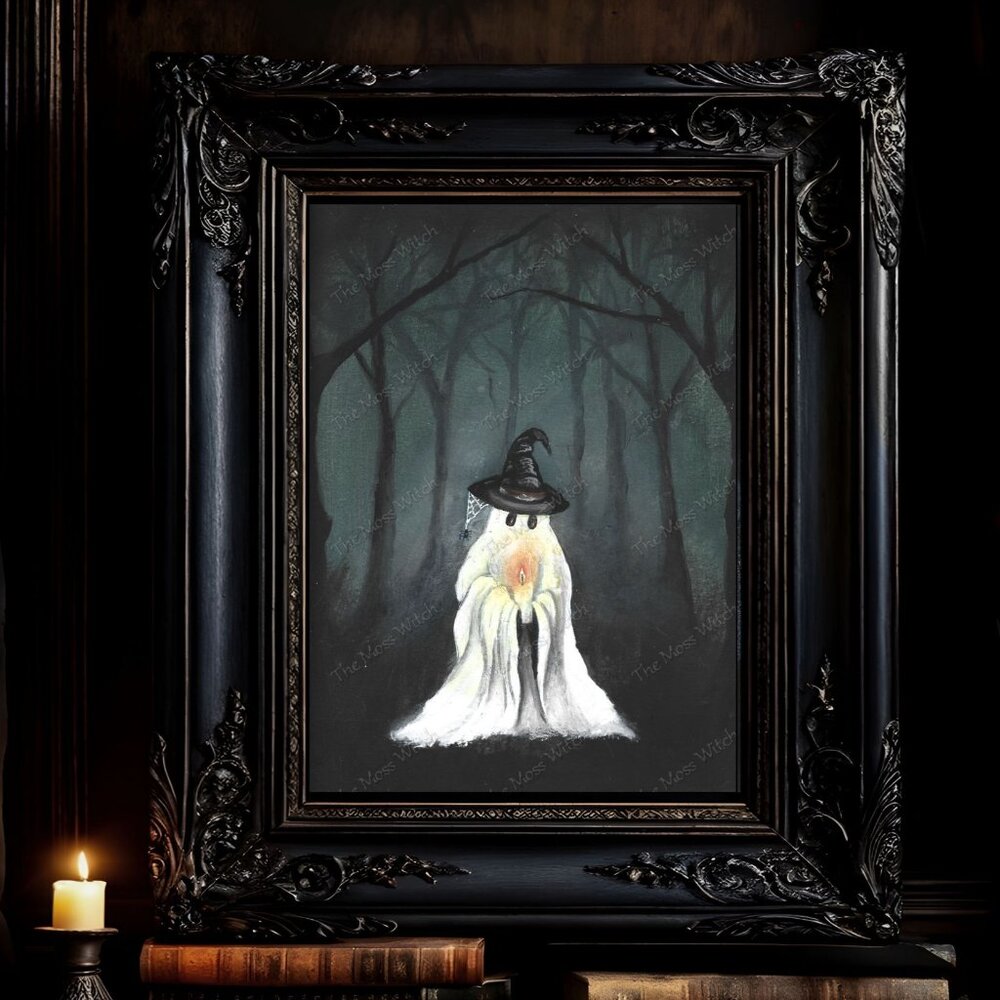 Original Artwork, 12"x9" Acrylic Painting, "A Light in the Dark", Ghost in the W
